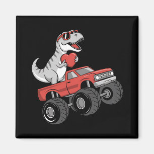 Valentine's Day T Rex Dinosaur Riding Monster Truc Magnet