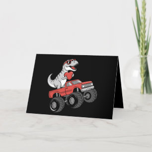 Valentine's Day T Rex Dinosaur Riding Monster Truc Thank You Card