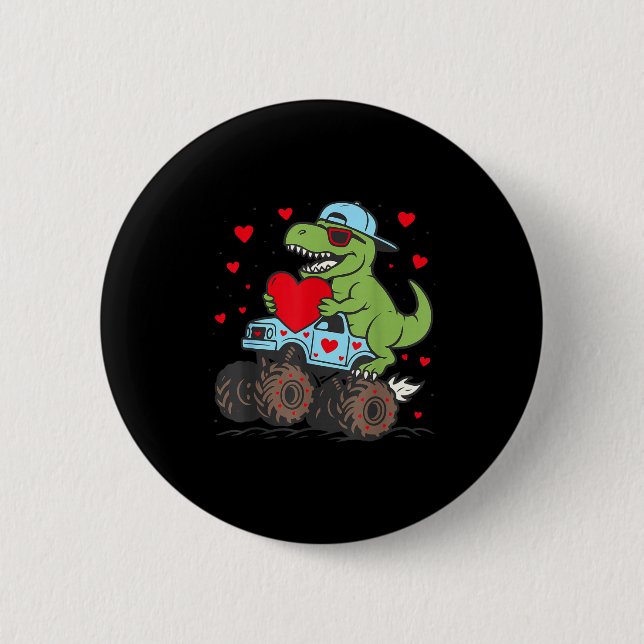 Valentines Day T Rex Riding Monster Truck Funny To 6 Cm Round Badge (Front)
