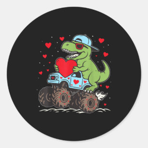 Valentines Day T Rex Riding Monster Truck Funny To Classic Round Sticker