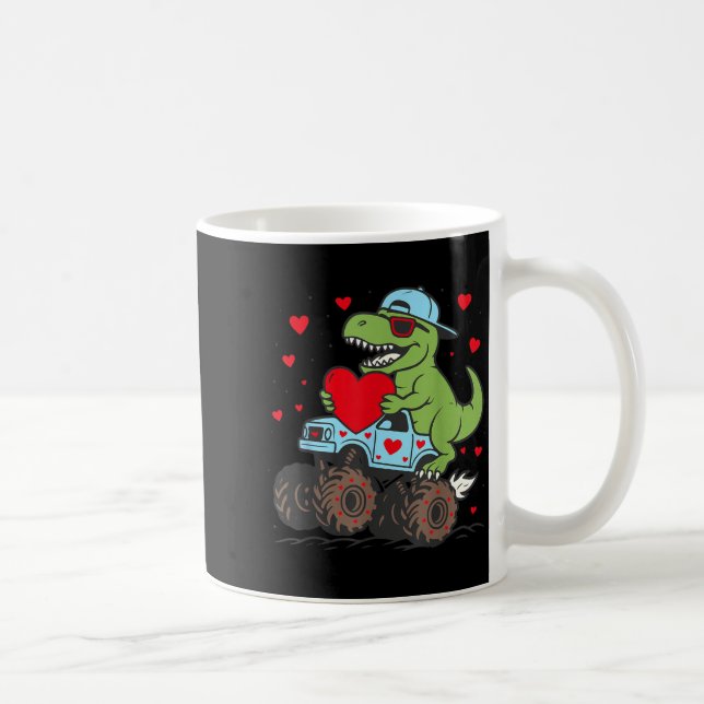 Valentines Day T Rex Riding Monster Truck Funny To Coffee Mug (Right)