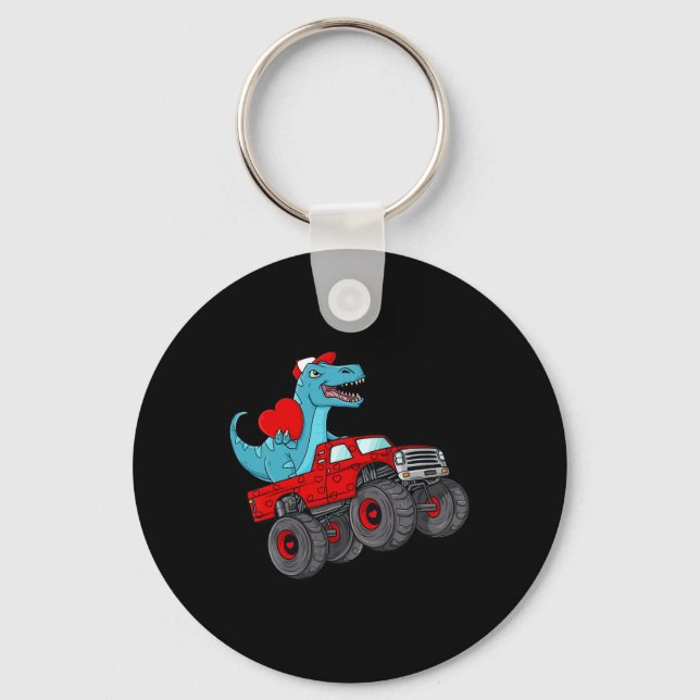 Valentines Day T Rex Riding Monster Truck Toddler  Key Ring (Front)