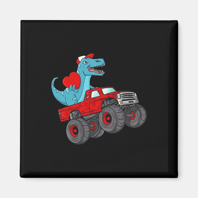 Valentines Day T Rex Riding Monster Truck Toddler  Magnet (Front)