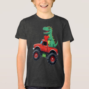 Valentines Day T Rex Riding Monster Truck Toddler Tri-Blend Shirt