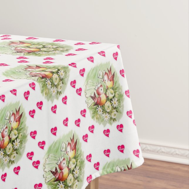 Valentine's Day Tablecloth Bird Vintage (In Situ)