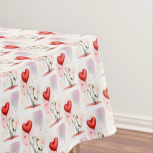 Valentine's Day Tablecloth Dog Red Hearts