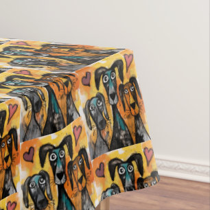 Valentine's Day Tablecloth Dog Red Hearts