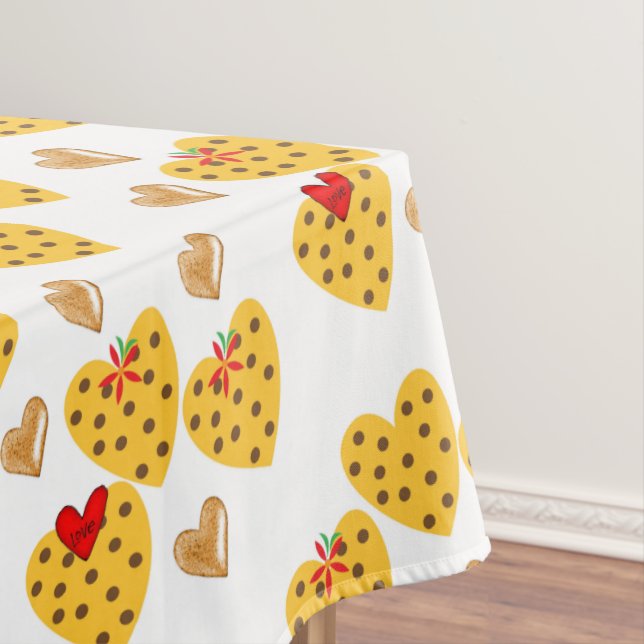 Valentine's Day Tablecloth Hearts Polkadot Gold  (In Situ)