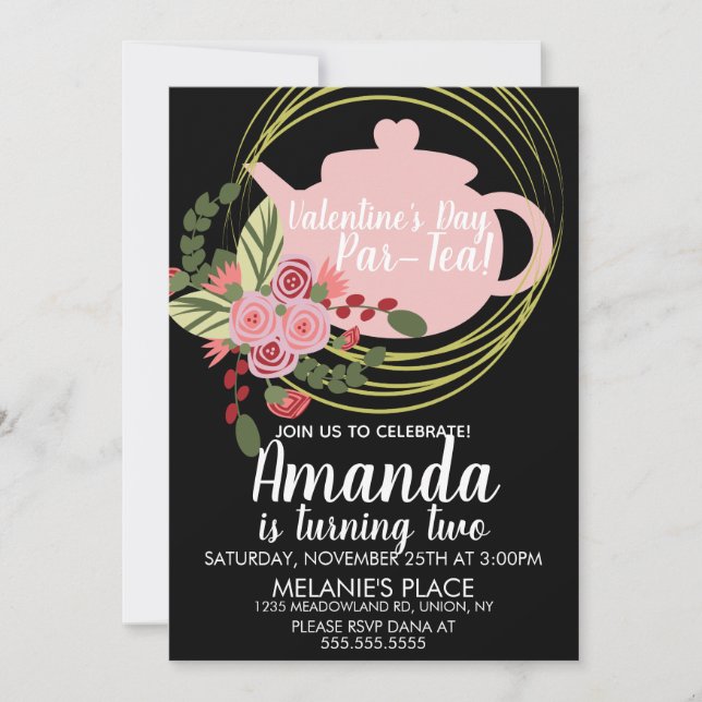 Valentine's Day Tea Party Floral Wreath  Invitation (Front)
