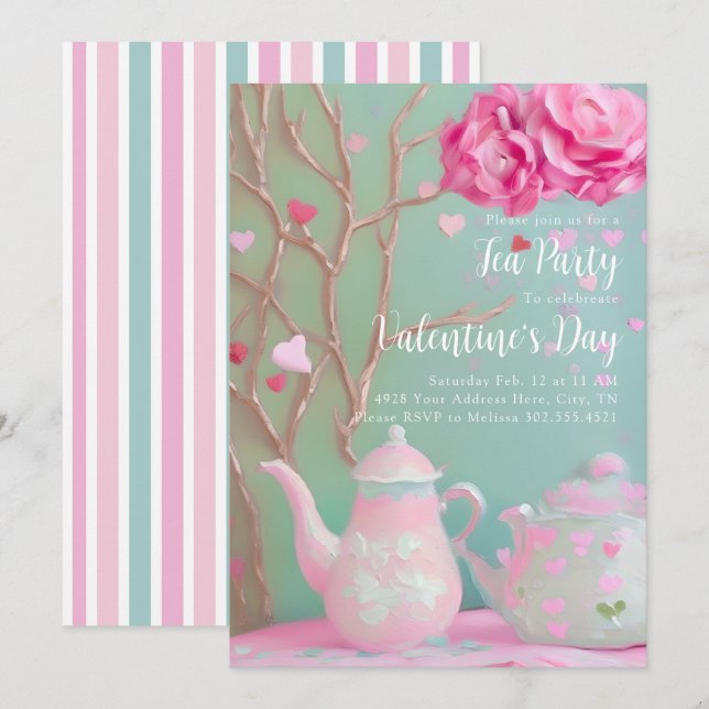 Valentine's Day Tea Party Invitation  (Front/Back)