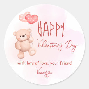 Valentines day teddy bear friends personalised classic round sticker