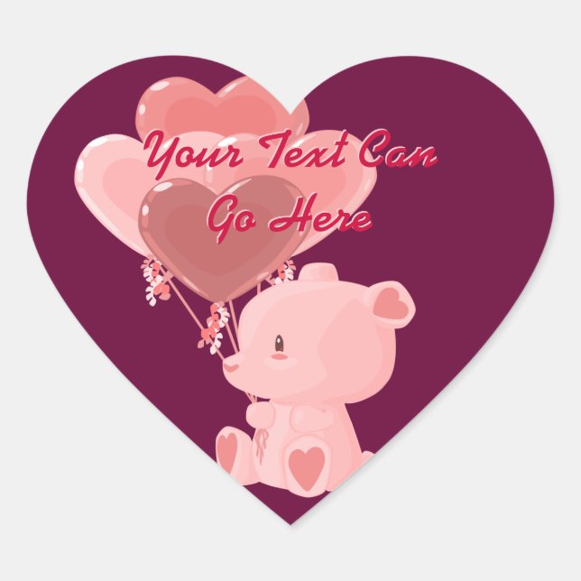Valentine's Day Teddy Bear Heart Stickers (Front)