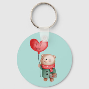 Valentine's Day teddy bear holding love balloon Key Ring