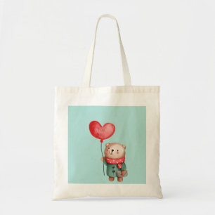 Valentine's Day teddy bear holding love balloon Tote Bag