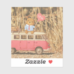 Valentine's Day: Teddy Bear & Pink Vintage Car