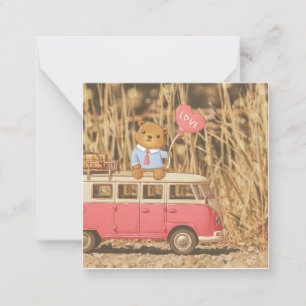 Valentine's Day: Teddy Bear & Pink Vintage Car Card