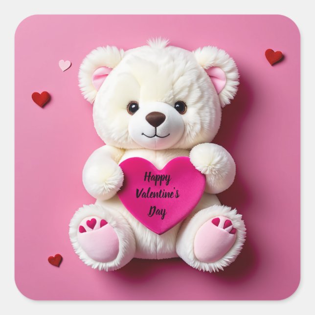 Valentine's Day Teddy Bear Square Sticker (Front)