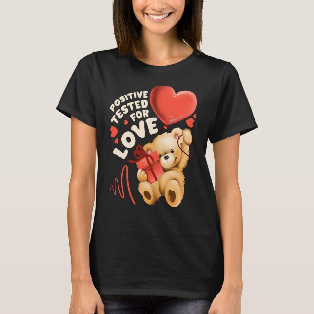 Valentine's day teddy bear with heart balloon T-Shirt (Front)