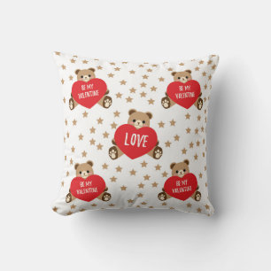 Valentine's Day Teddy Bears with Hearts and Stars  Cushion