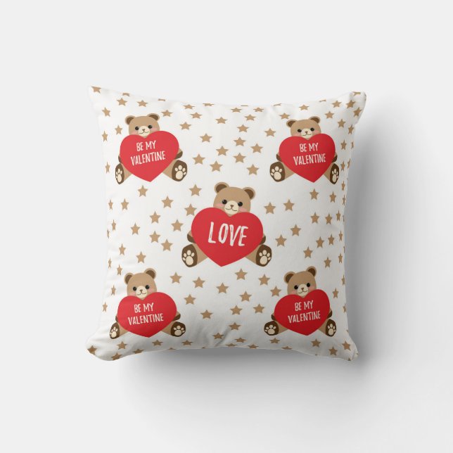 Valentine's Day Teddy Bears with Hearts and Stars  Cushion (Front)