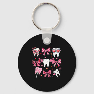 Valentines Day Teeth Coquette Bow Dental Women Gir Key Ring