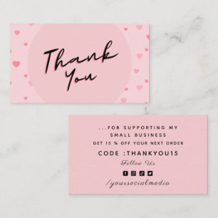 Valentine's Day Thank You Pink Romantic Heart Love Business Card
