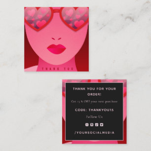 Valentine's Day Thank You Red Girl Heart Glasses Square Business Card