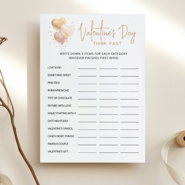 Valentine's day Think Fast, Think Quick party Card (Creator Uploaded)