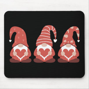 Valentine's Day Three Cute Gnomes Holding Heart Mouse Mat