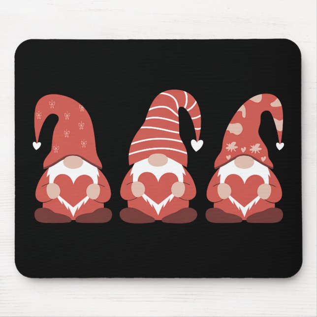 Valentine's Day Three Cute Gnomes Holding Heart Mouse Mat (Front)