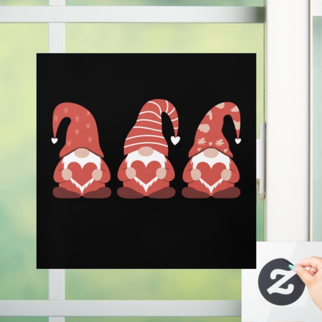 Valentine's Day Three Cute Gnomes Holding Heart Window Cling (Home)