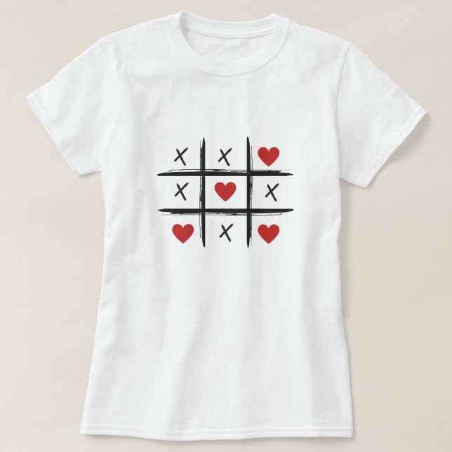 Valentine's day tic tac toe hearts kisses T-Shirt (Design Front)