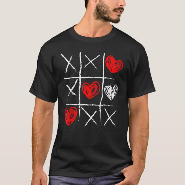 Valentine's Day Tic Tac Toe Valentine Funny Cute H T-Shirt (Front)