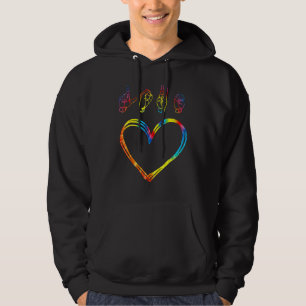 Valentines Day Tie Dye  I Love You Heart Hand Sign Hoodie