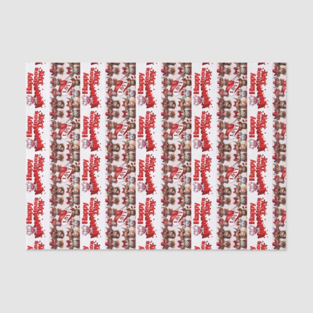 Valentine's Day Tissue Paper Cows Red Hearts (Front)