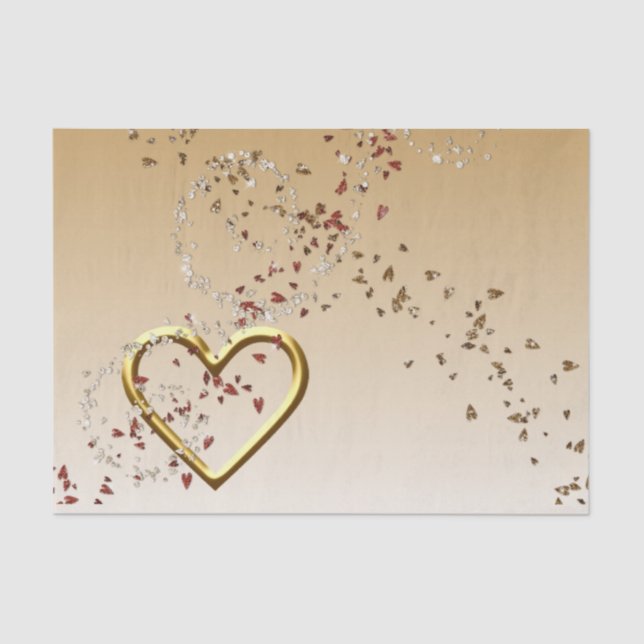Valentine's Day Tissue Paper Love Gold Heart  (Front)
