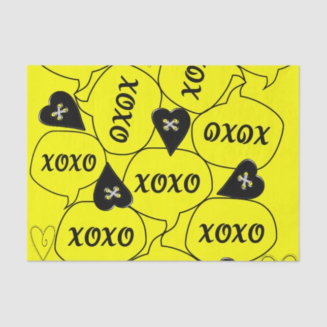 Valentine's Day Tissue Paper Xoxo Yellow Black  (Front)