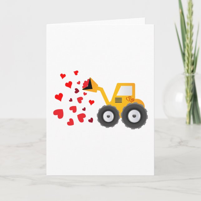 Valentine's Day Tractor Hearts Gift Kids Boys Holiday Card (Front)