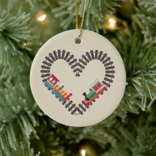 Valentines Day Train Railroad Heart Ceramic Tree Decoration