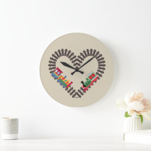 Valentines Day Train Railroad Heart  Large Clock