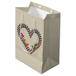 Valentines Day Train Railroad Heart Medium Gift Bag