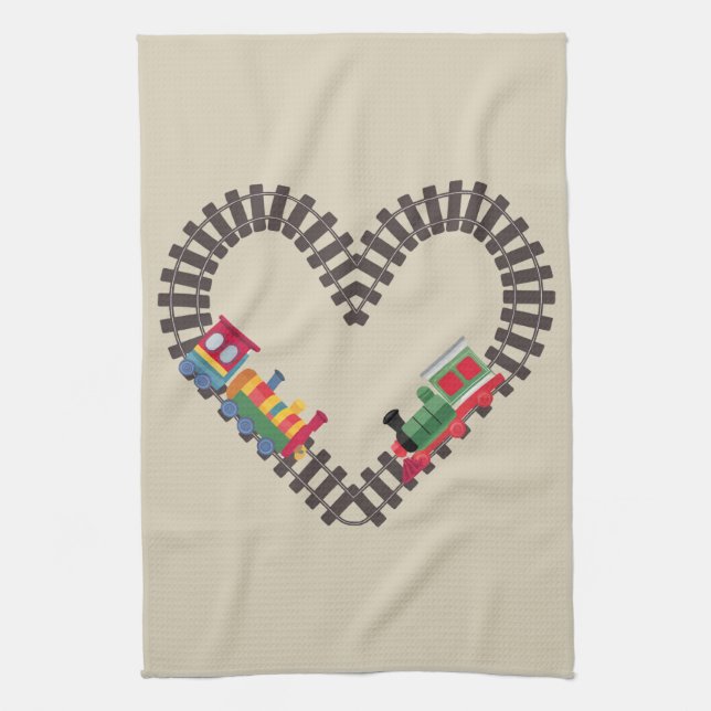 Valentines Day Train Railroad Heart  Tea Towel (Vertical)