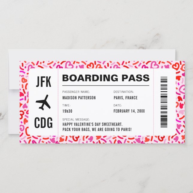 Valentines Day Travel Flight Boarding Pass Holiday Card (Front)