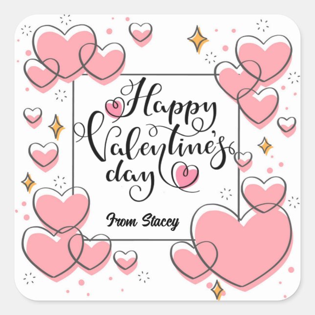Valentines Day Treat Stickers With Hearts Girly  (Front)
