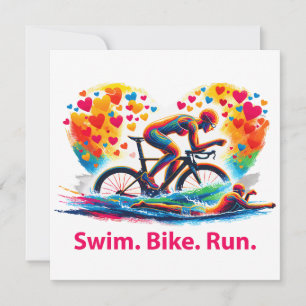 Valentine's Day Triathlon Pillow, Swim Bike Run Holiday Card