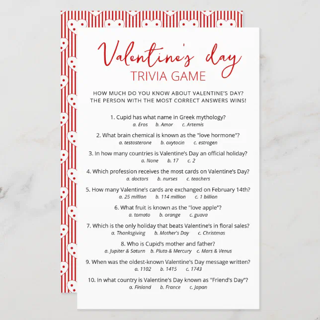Valentine's day Trivia Game with Answers | Zazzle