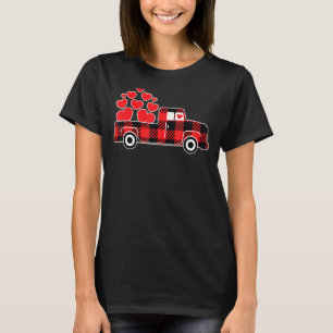 Valentine's Day Truck Buffalo Plaid With Heart For T-Shirt