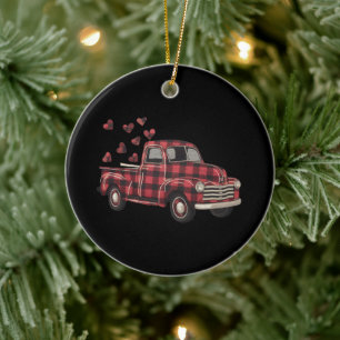 Valentine's Day Truck Funny Buffalo Plaid Leopard Ceramic Tree Decoration