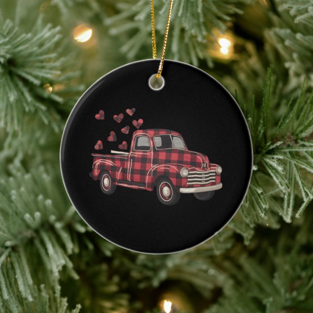 Valentine's Day Truck Funny Buffalo Plaid Leopard  Ceramic Tree Decoration (Tree)