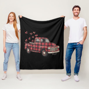 Valentine's Day Truck Funny Buffalo Plaid Leopard Fleece Blanket